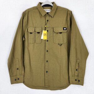 Caterpillar Shirt Mens Large Military Olive Green Button Front Long Sleeve NEW